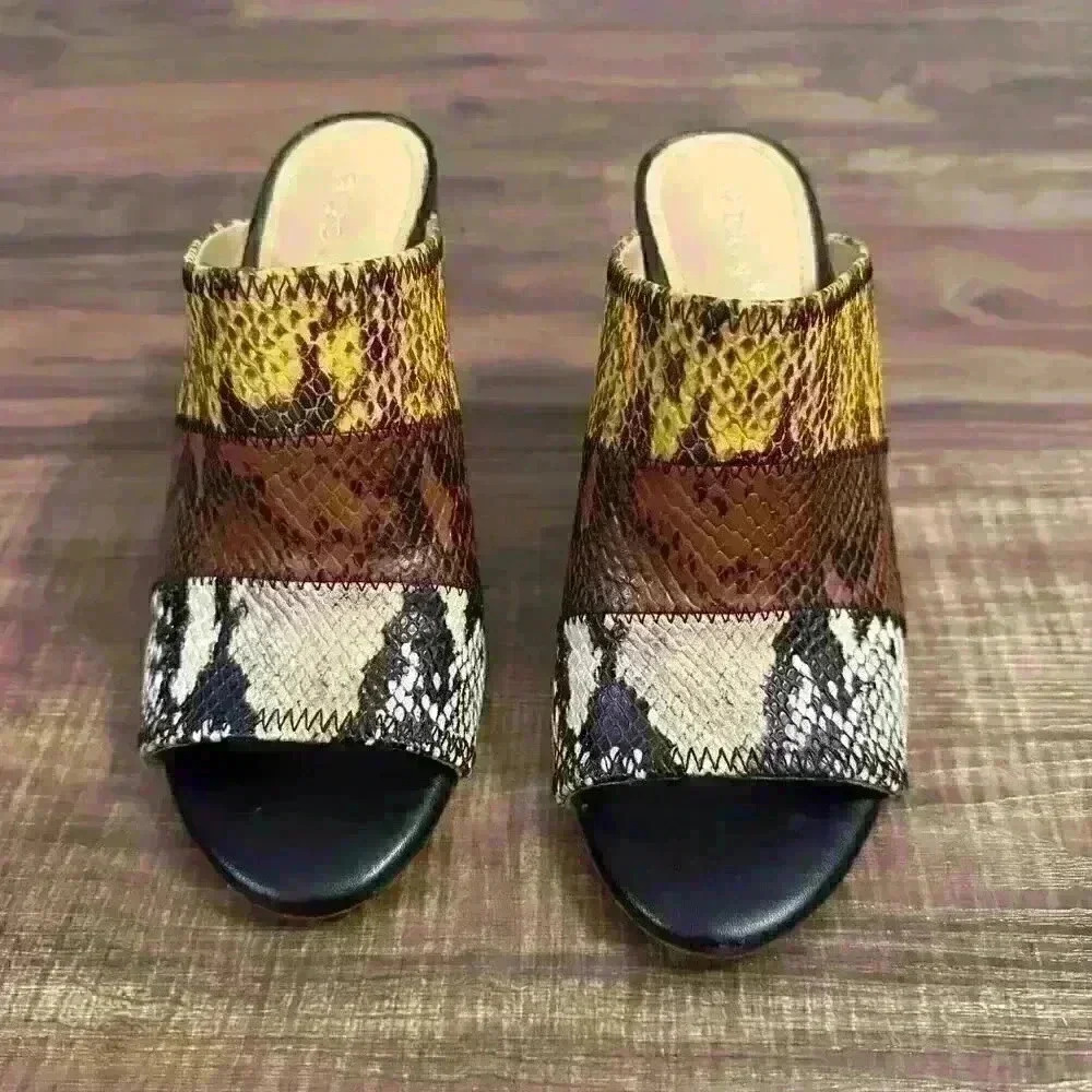 Gibson Latimer Snakeskin multicolor Leather mule block heels‎ Sz 7 - Picture 2 of 9